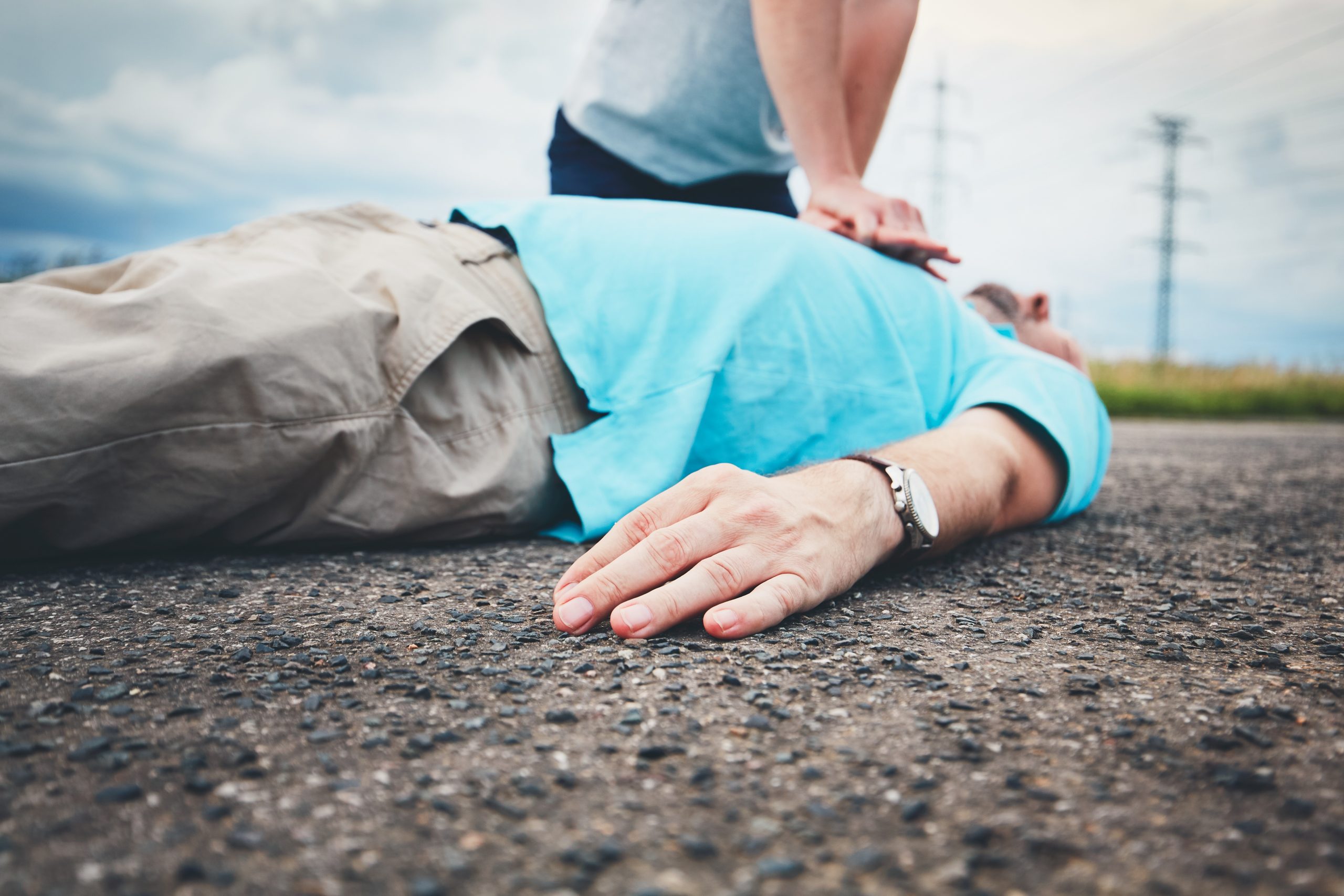 Resuscitation on the road Dramatic resuscitation on the rural road. Themes rescue, help and hope.