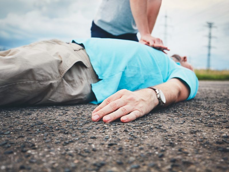 Dramatic resuscitation on the rural road. Themes rescue, help and hope.